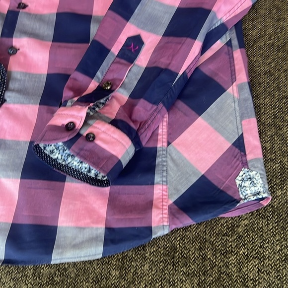 Au Noir Colourful Plaid Men’s Button Down Shirt Purple Punk Navy sz 6 (2XL) - Picture 4 of 14